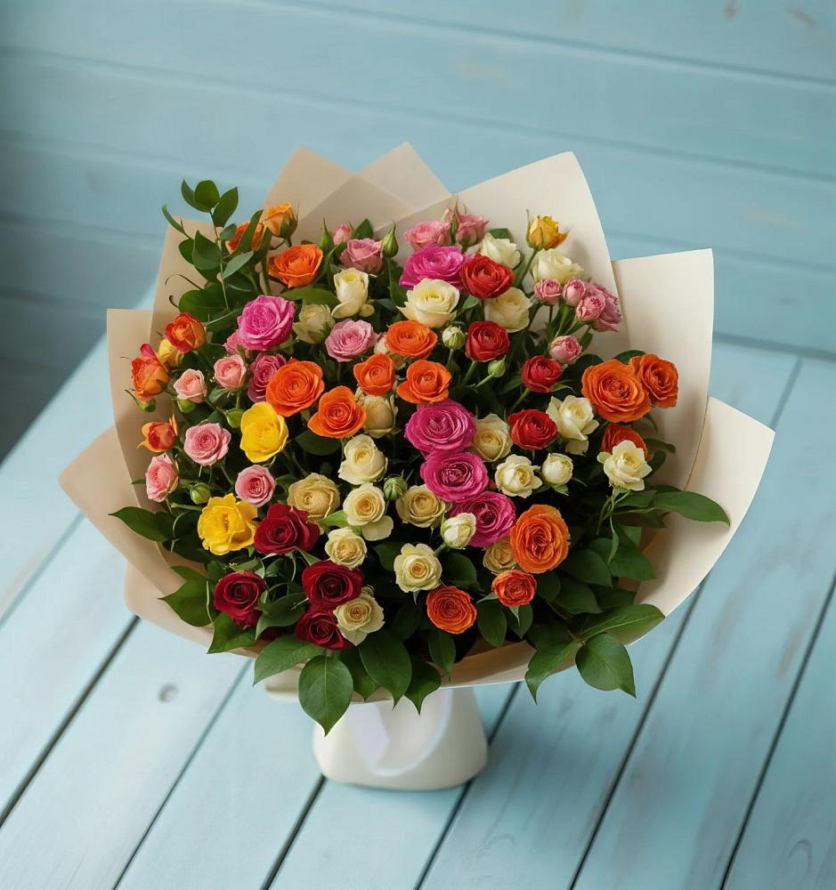 Букет Микс из разноцветных кустовых роз в Удомле