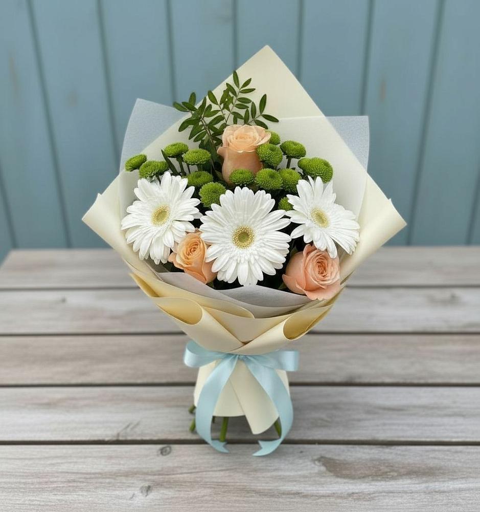 Букет цветов из: Герберы, Розы и Хризантемы в Удомле
