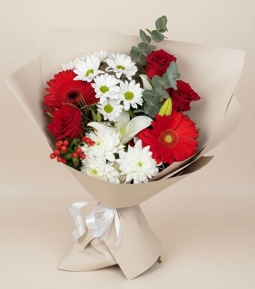 Букет цветов из: Розы, Хризантемы, Герберы и Лилии в Удомле