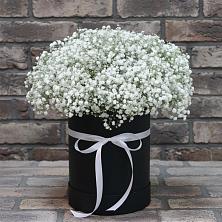 Цветочная композиция из Гипсофила в шляпной коробке в Удомле